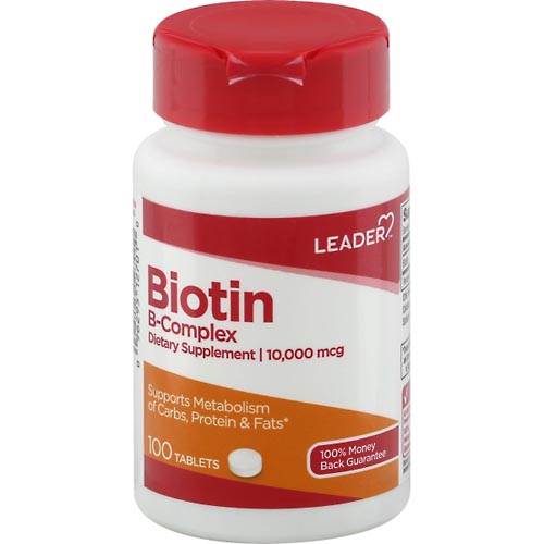 Image for Leader Biotin B-Complex, 10000 mcg, Tablets,100ea from MIDLOTHIAN APOTHECARY WATKINS CENTRE