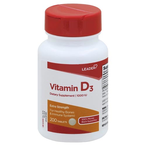 Image for Leader Vitamin D3, Extra Strength, 1000 IU, Tablets,200ea from MIDLOTHIAN APOTHECARY WATKINS CENTRE