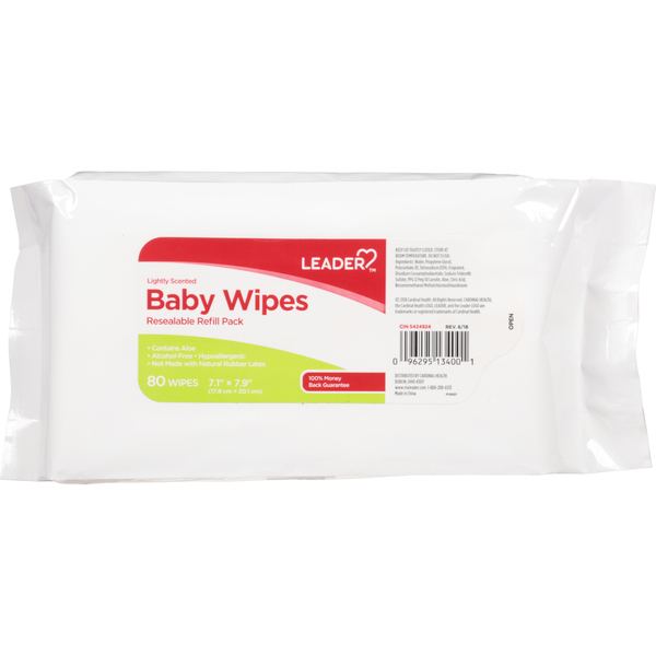 Image for Leader Baby Wipes, Lightly Scented, Resealable, Refill Pack, 80ea from MIDLOTHIAN APOTHECARY WATKINS CENTRE